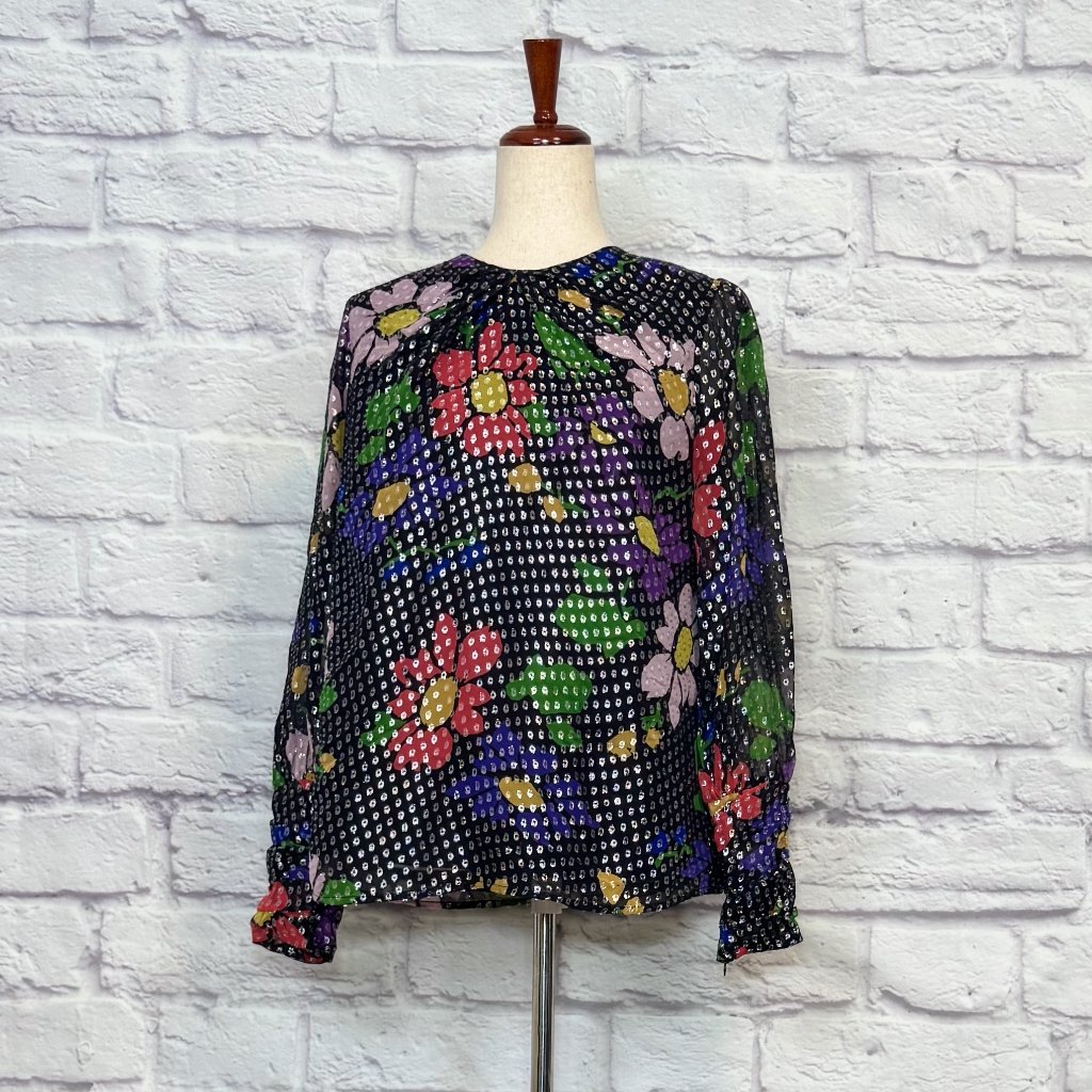 Dodo Bar Or Black & Silver Silk Blend Floral Top